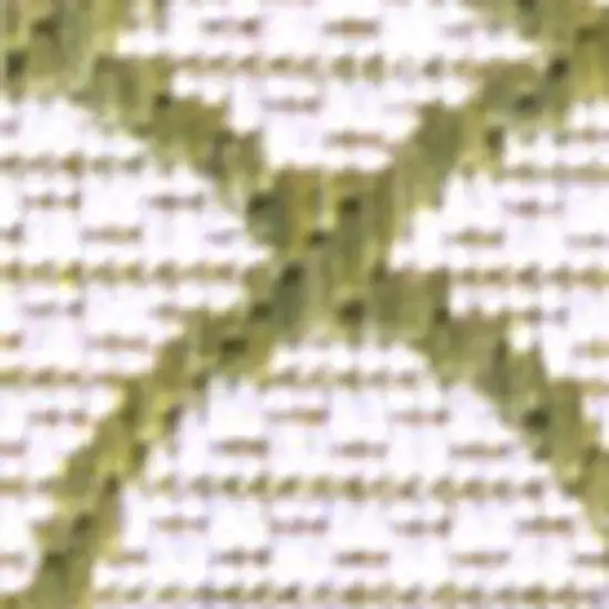 8' Green And Cream Geometric Indoor Outdoor Runner Rug Photo 2