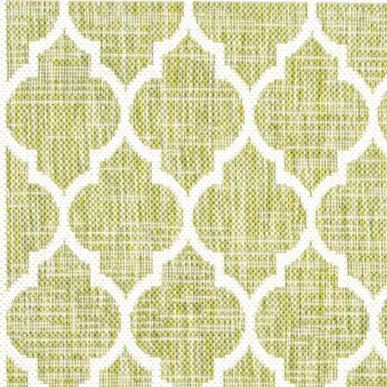 10' Green And Cream Geometric Indoor Outdoor Runner Rug Photo 2