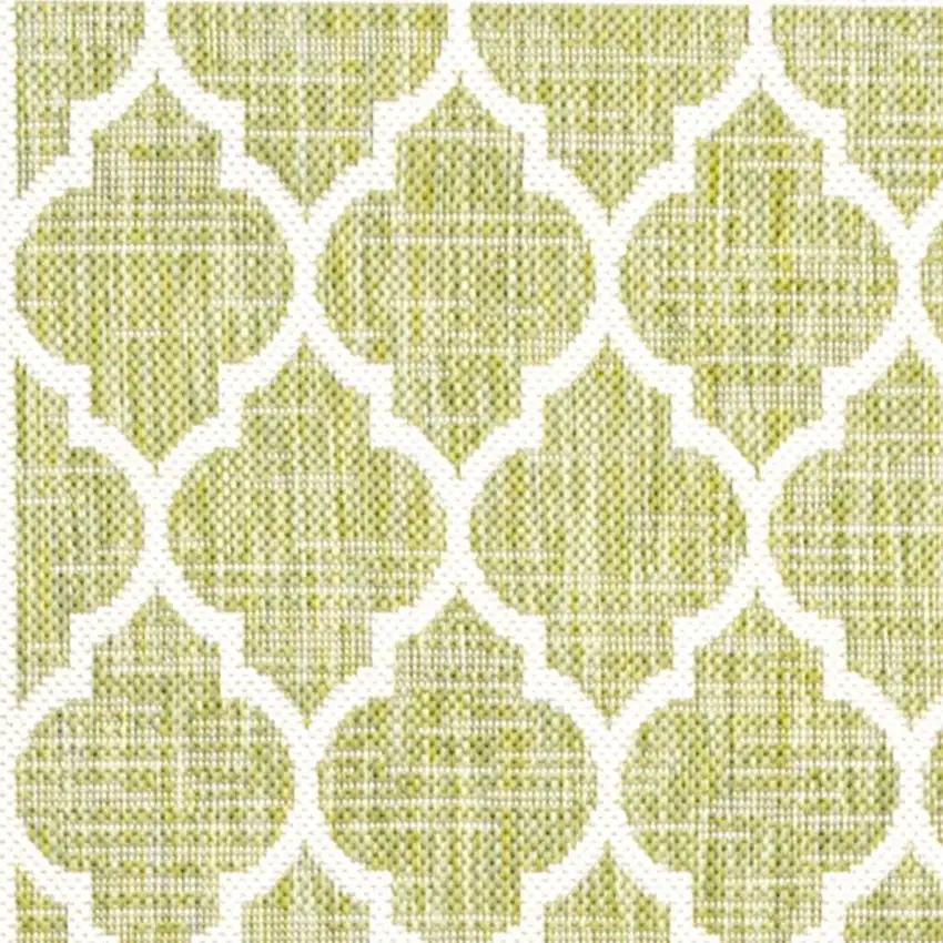 10' Green And Cream Geometric Indoor Outdoor Runner Rug Photo 2