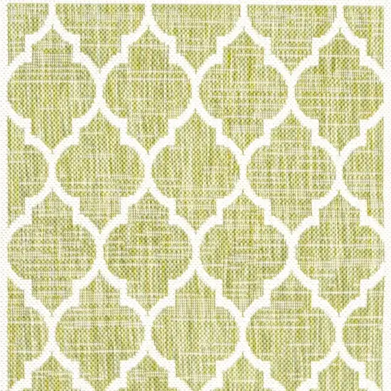 10' Green And Cream Geometric Indoor Outdoor Runner Rug Photo 3