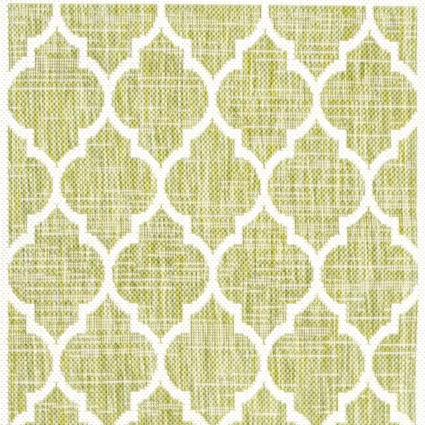10' Green And Cream Geometric Indoor Outdoor Runner Rug Photo 3