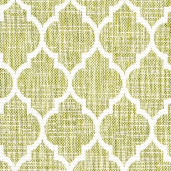 8' Green And Cream Geometric Indoor Outdoor Runner Rug Photo 2