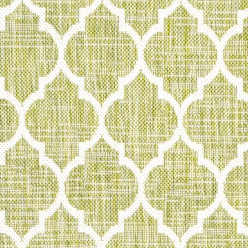 8' Green And Cream Geometric Indoor Outdoor Runner Rug Photo 2