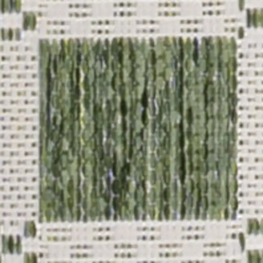 8' Green And Cream Geometric Indoor Outdoor Runner Rug Photo 3
