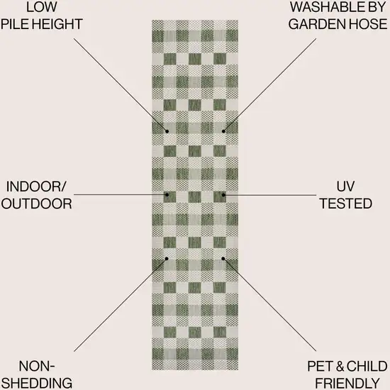 8' Green And Cream Geometric Indoor Outdoor Runner Rug Photo 6