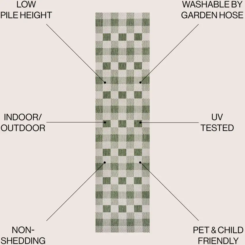 8' Green And Cream Geometric Indoor Outdoor Runner Rug Photo 6