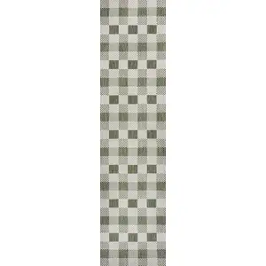 Photo of 8' Green And Cream Geometric Indoor Outdoor Runner Rug