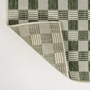 Photo of 8' Green And Cream Geometric Indoor Outdoor Runner Rug