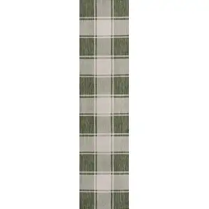 Photo of 8' Green And Cream Gingham Indoor Outdoor Runner Rug
