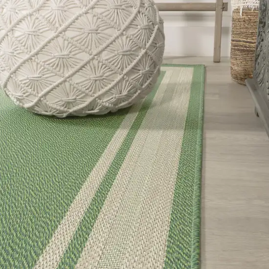 8' Green And Cream Indoor Outdoor Runner Rug Photo 4