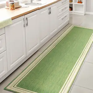 Photo of 8' Green And Cream Indoor Outdoor Runner Rug