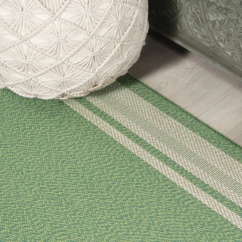 8' Green And Cream Indoor Outdoor Runner Rug Photo 8