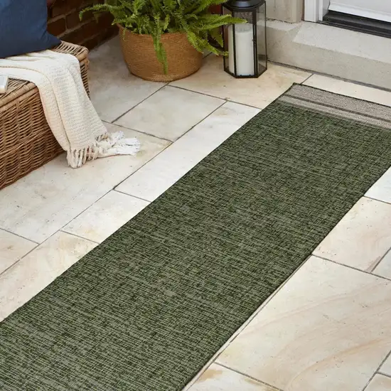 8' Green And Cream Indoor Outdoor Runner Rug Photo 4