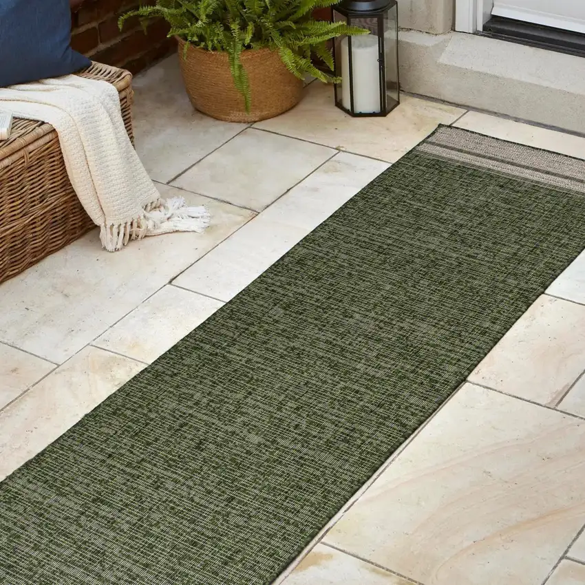 8' Green And Cream Indoor Outdoor Runner Rug Photo 4