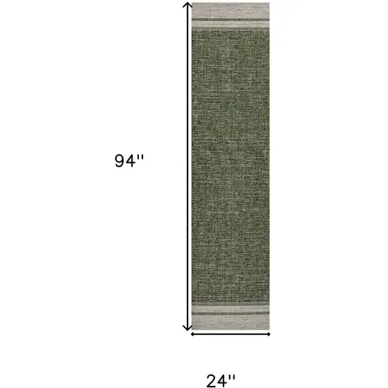 8' Green And Cream Indoor Outdoor Runner Rug Photo 7