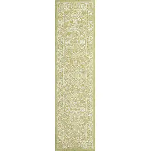 Photo of 8' Green And Cream Medallion Indoor Outdoor Runner Rug