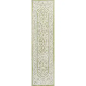Photo of 10' Green And Cream Medallion Indoor Outdoor Runner Rug