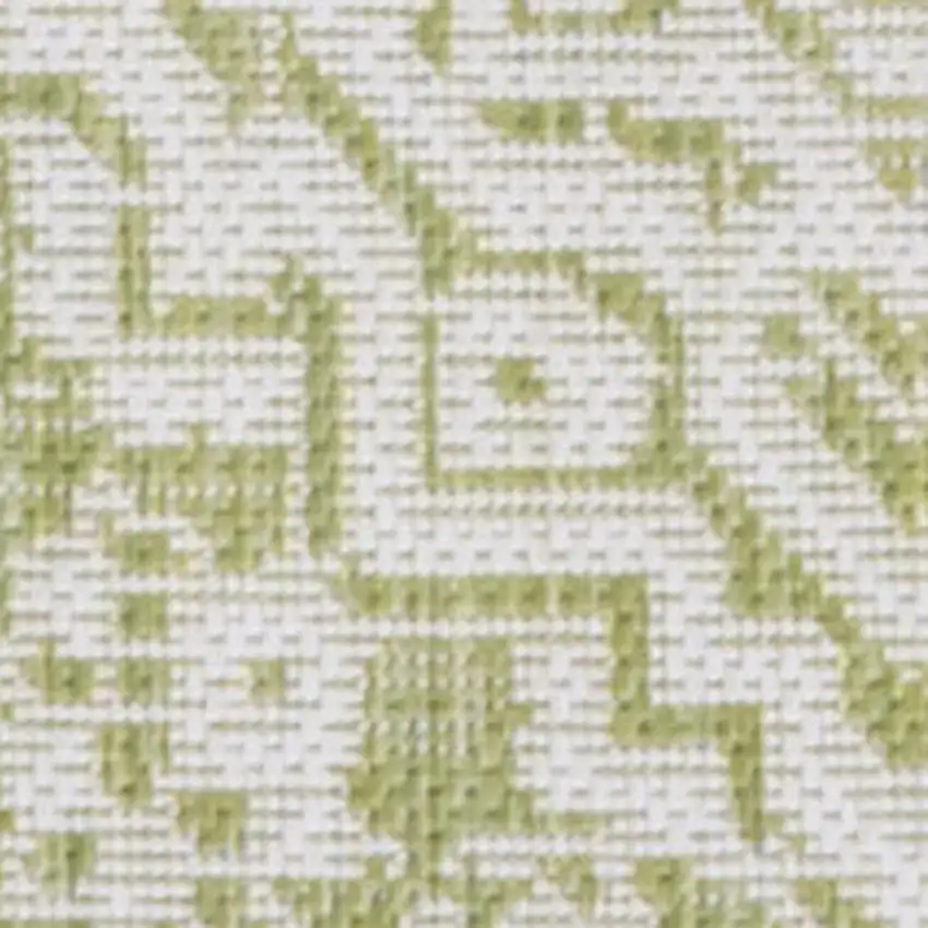 8' Green And Cream Medallion Indoor Outdoor Runner Rug Photo 2