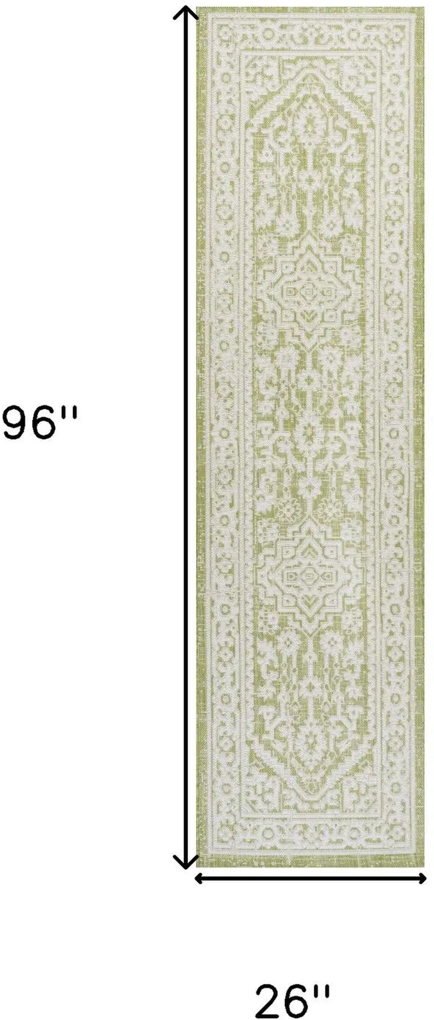 8' Green And Cream Medallion Indoor Outdoor Runner Rug Photo 5