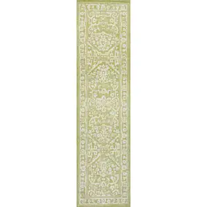Photo of 8' Green And Cream Medallion Indoor Outdoor Runner Rug