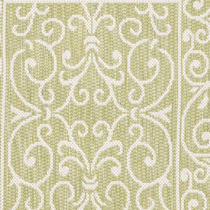 10' Green And Cream Medallion Indoor Outdoor Runner Rug Photo 2