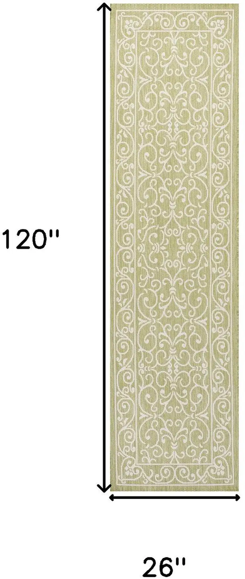 10' Green And Cream Medallion Indoor Outdoor Runner Rug Photo 4