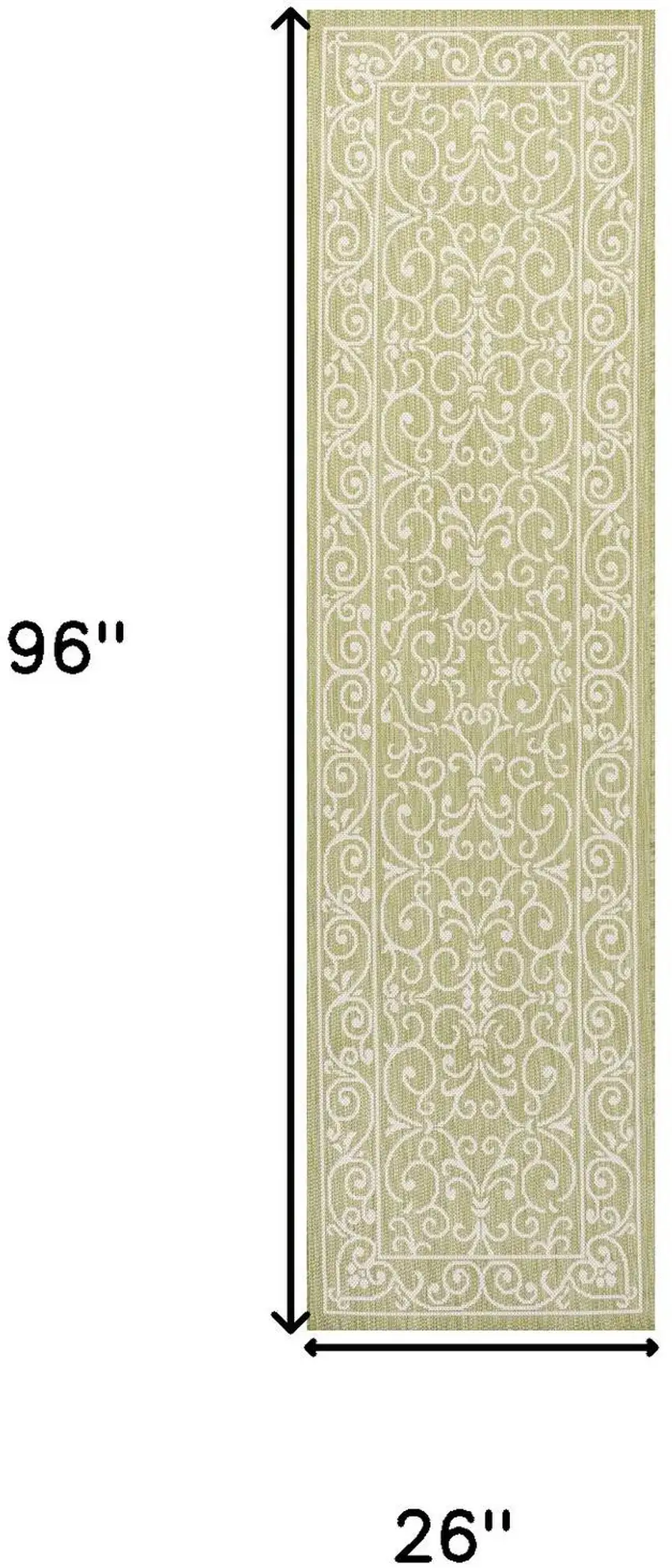 8' Green And Cream Medallion Indoor Outdoor Runner Rug Photo 4