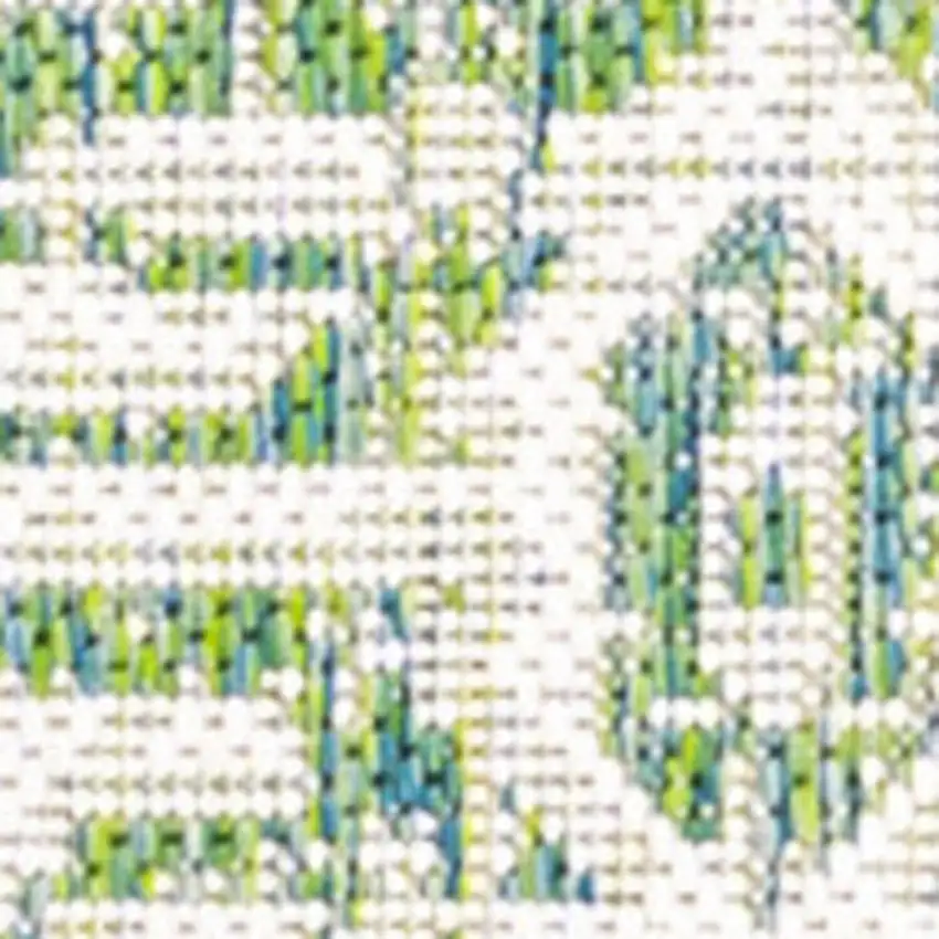 10' Green And Cream Medallion Indoor Outdoor Runner Rug Photo 2