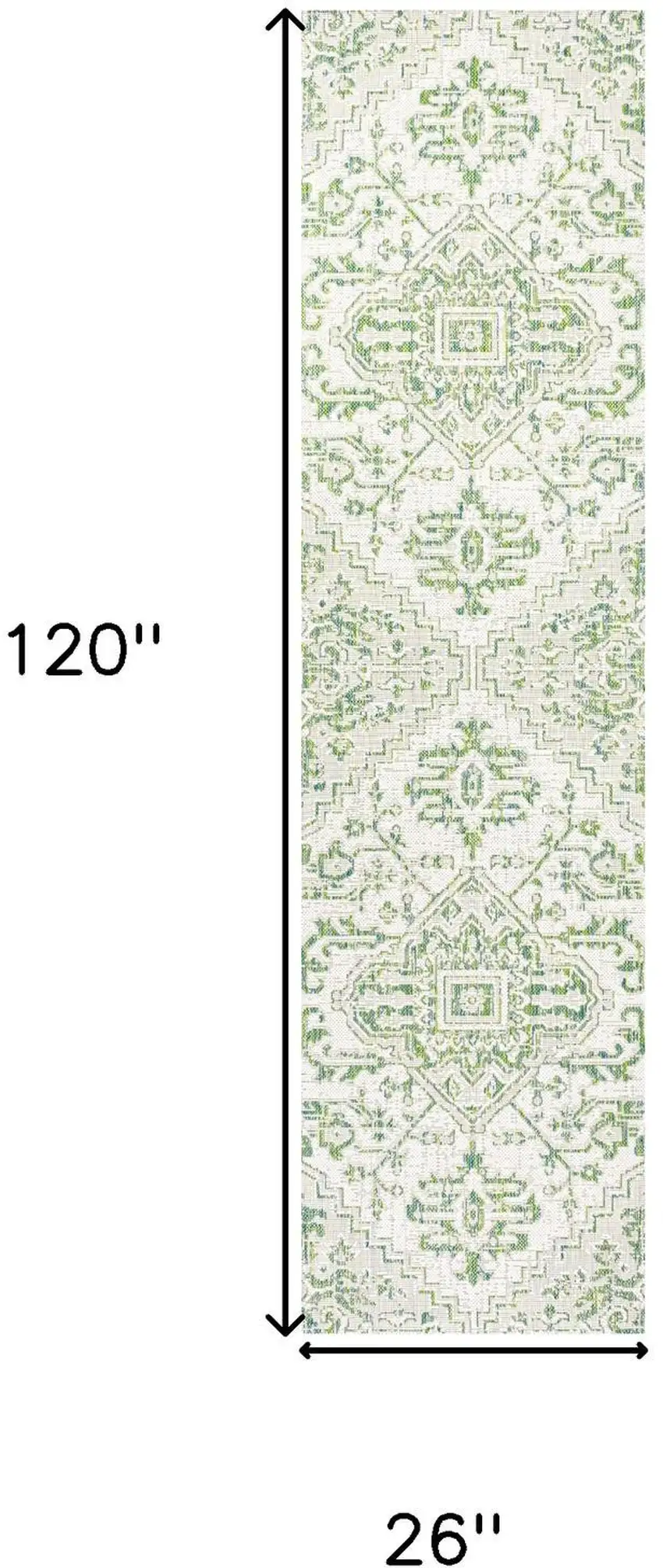 10' Green And Cream Medallion Indoor Outdoor Runner Rug Photo 7