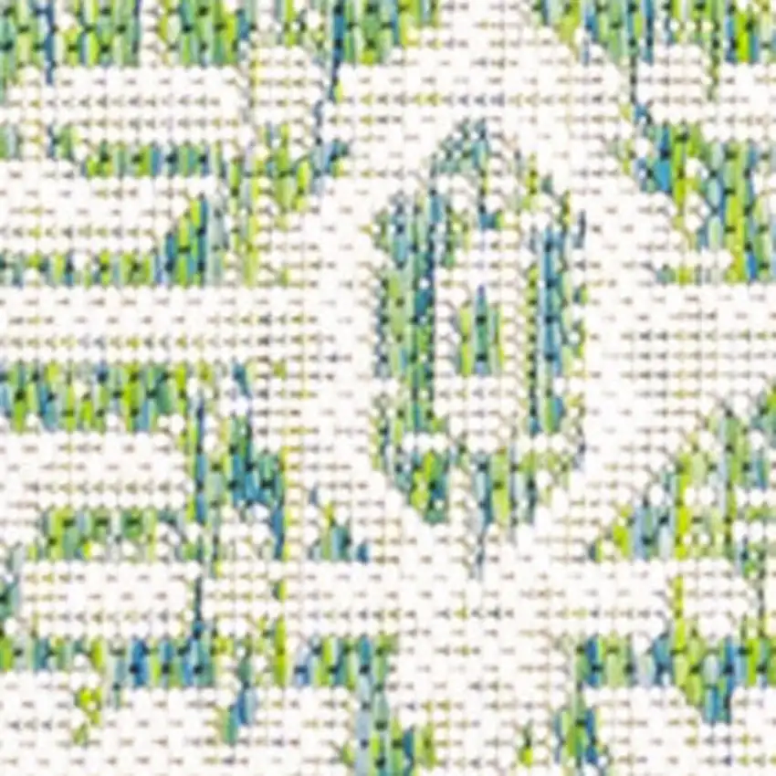 10' Green And Cream Medallion Indoor Outdoor Runner Rug Photo 3