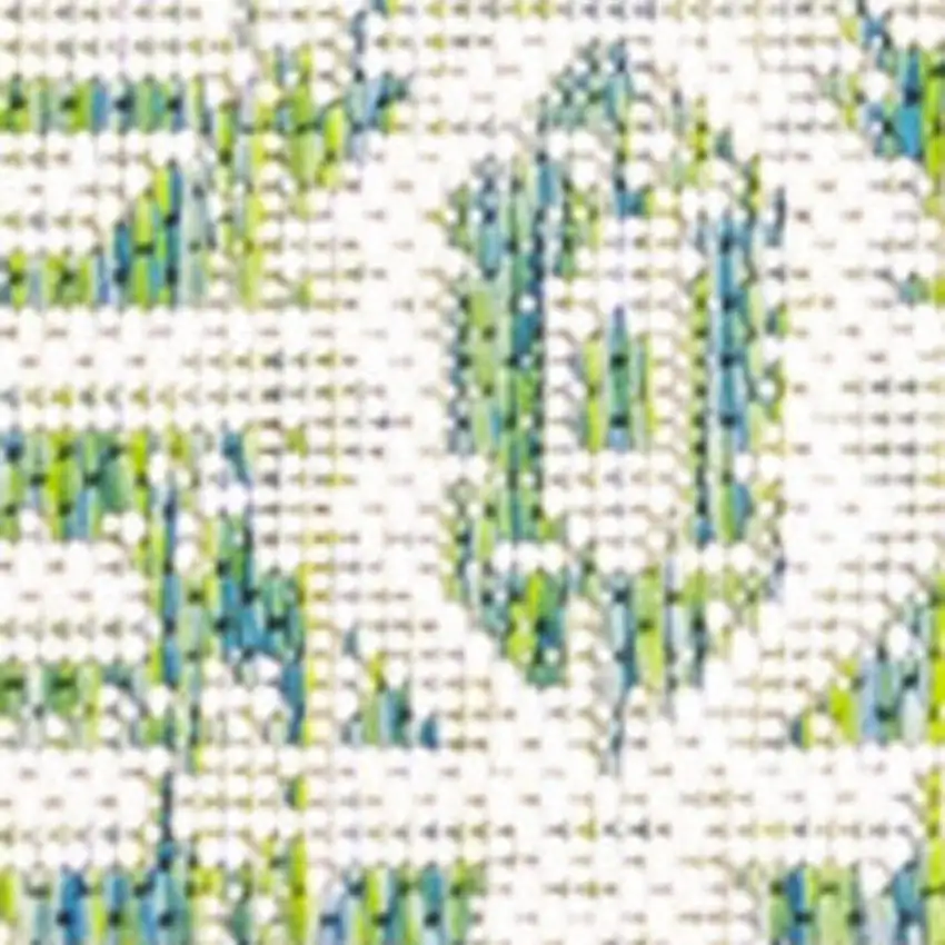 8' Green And Cream Medallion Indoor Outdoor Runner Rug Photo 2