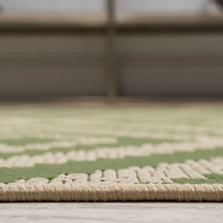 10' Green And Cream Moroccan Indoor Outdoor Runner Rug Photo 9