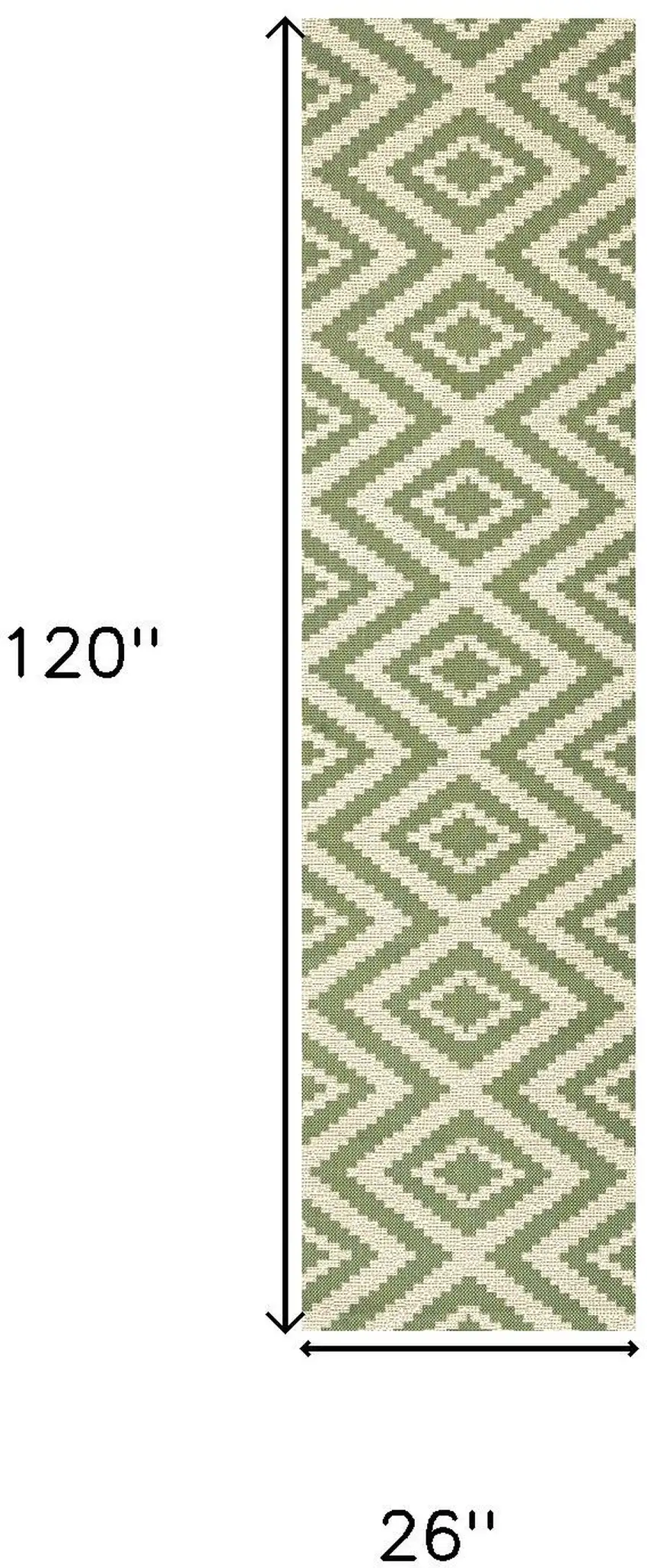 10' Green And Cream Moroccan Indoor Outdoor Runner Rug Photo 3