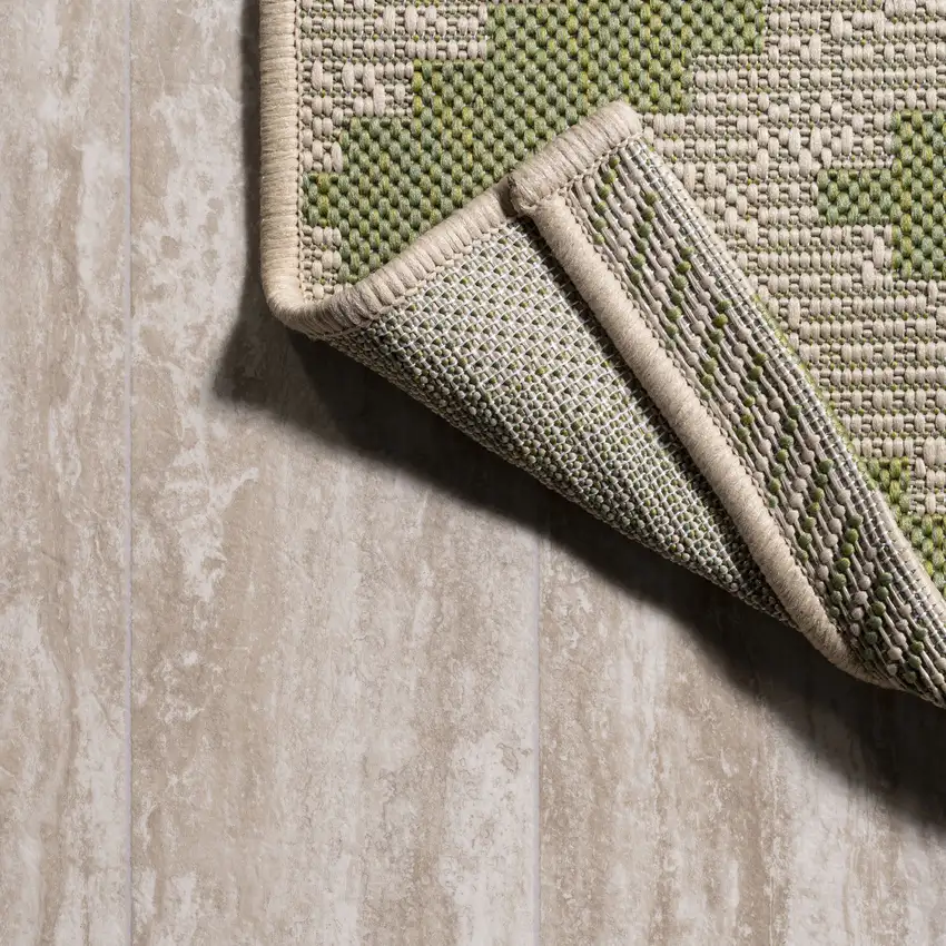 10' Green And Cream Moroccan Indoor Outdoor Runner Rug Photo 7