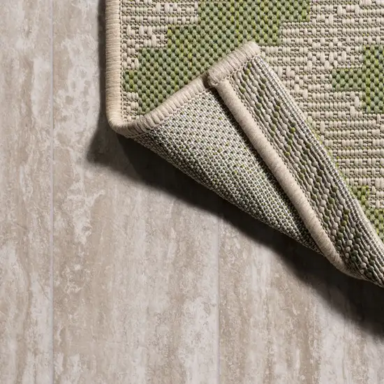 8' Green And Cream Moroccan Indoor Outdoor Runner Rug Photo 7