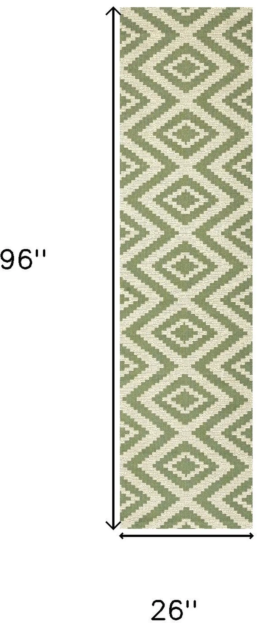 8' Green And Cream Moroccan Indoor Outdoor Runner Rug Photo 3