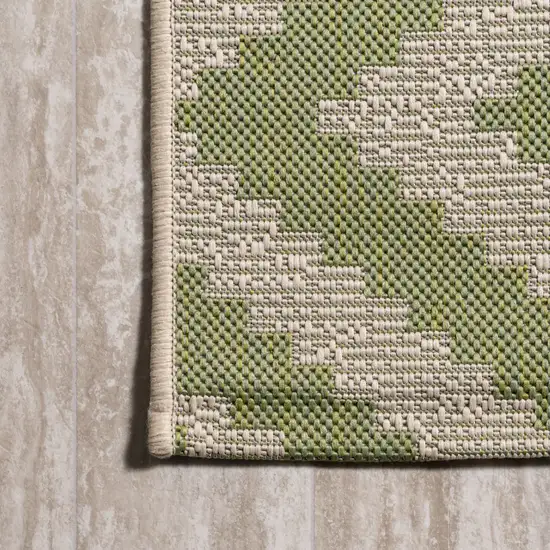 8' Green And Cream Moroccan Indoor Outdoor Runner Rug Photo 8