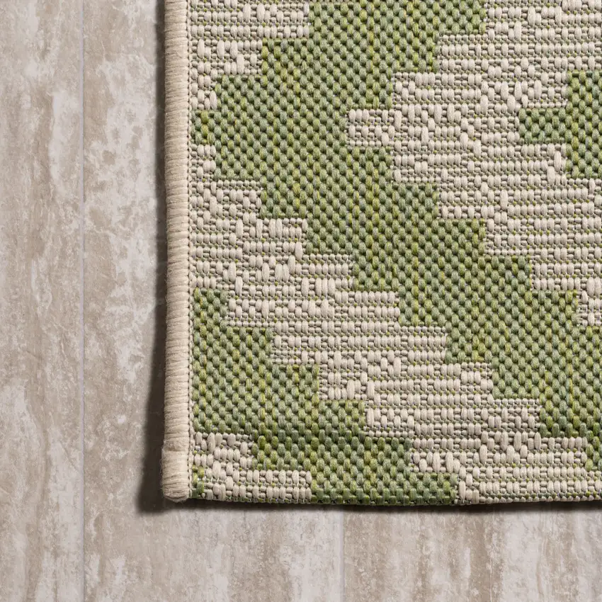 8' Green And Cream Moroccan Indoor Outdoor Runner Rug Photo 8