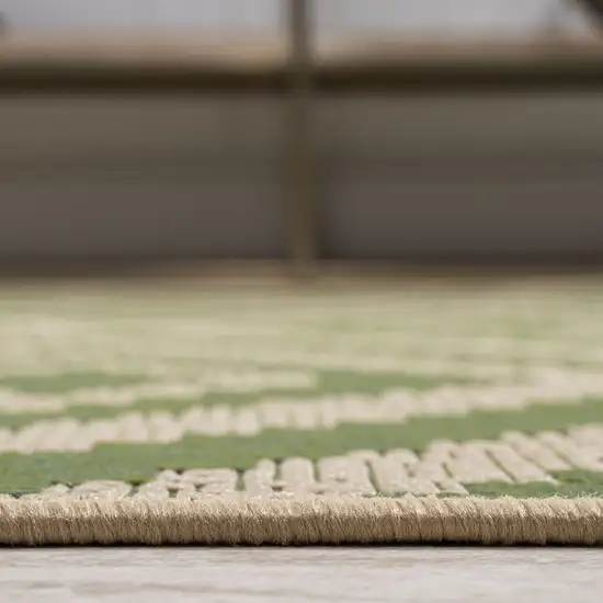 8' Green And Cream Moroccan Indoor Outdoor Runner Rug Photo 9
