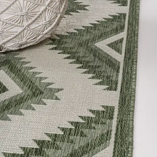 8' Green And Cream Moroccan Indoor Outdoor Runner Rug Photo 8