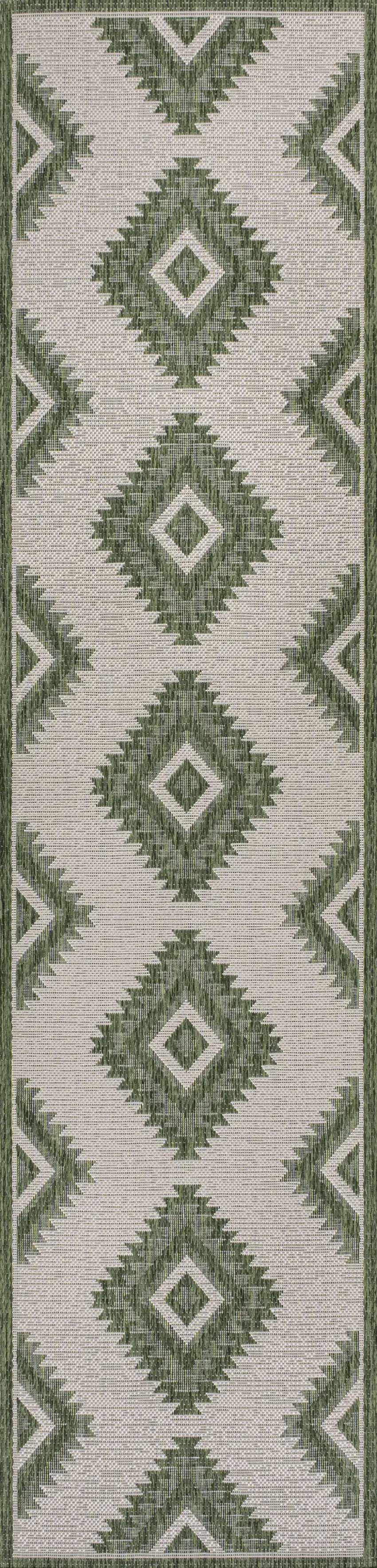 8' Green And Cream Moroccan Indoor Outdoor Runner Rug Photo 5