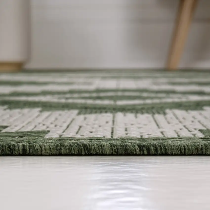 8' Green And Cream Moroccan Indoor Outdoor Runner Rug Photo 6