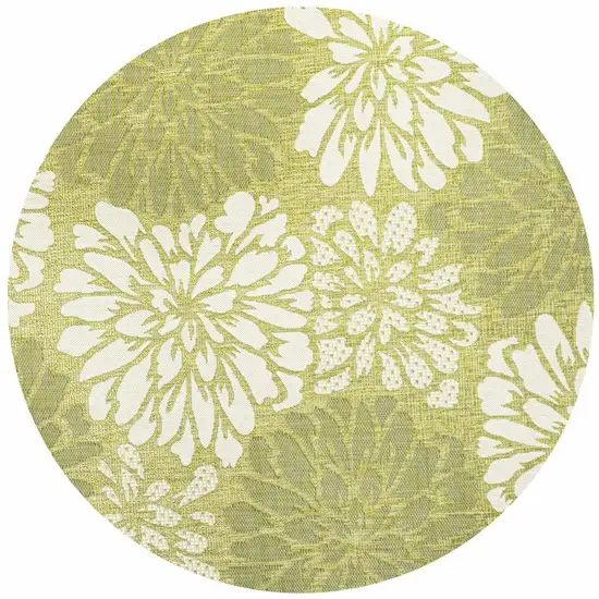 5' Green And Cream Round Floral Indoor Outdoor Area Rug Photo 3