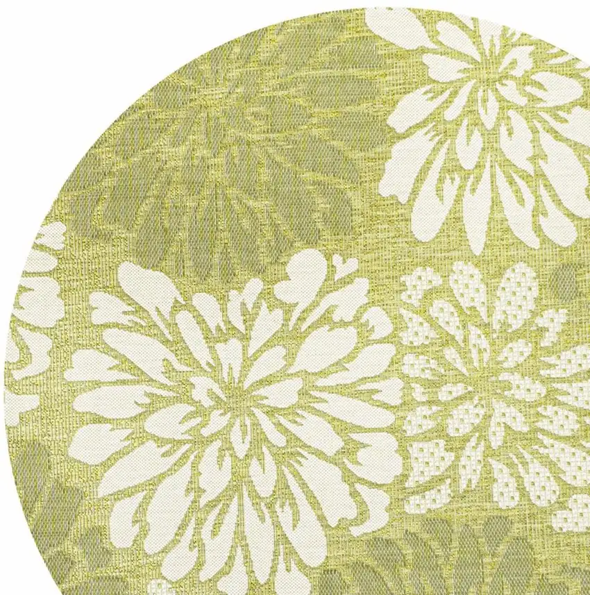 5' Green And Cream Round Floral Indoor Outdoor Area Rug Photo 2