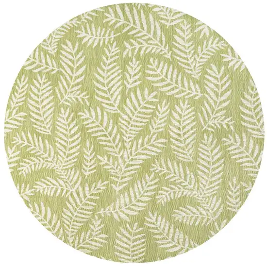 5' Green And Cream Round Floral Indoor Outdoor Area Rug Photo 3