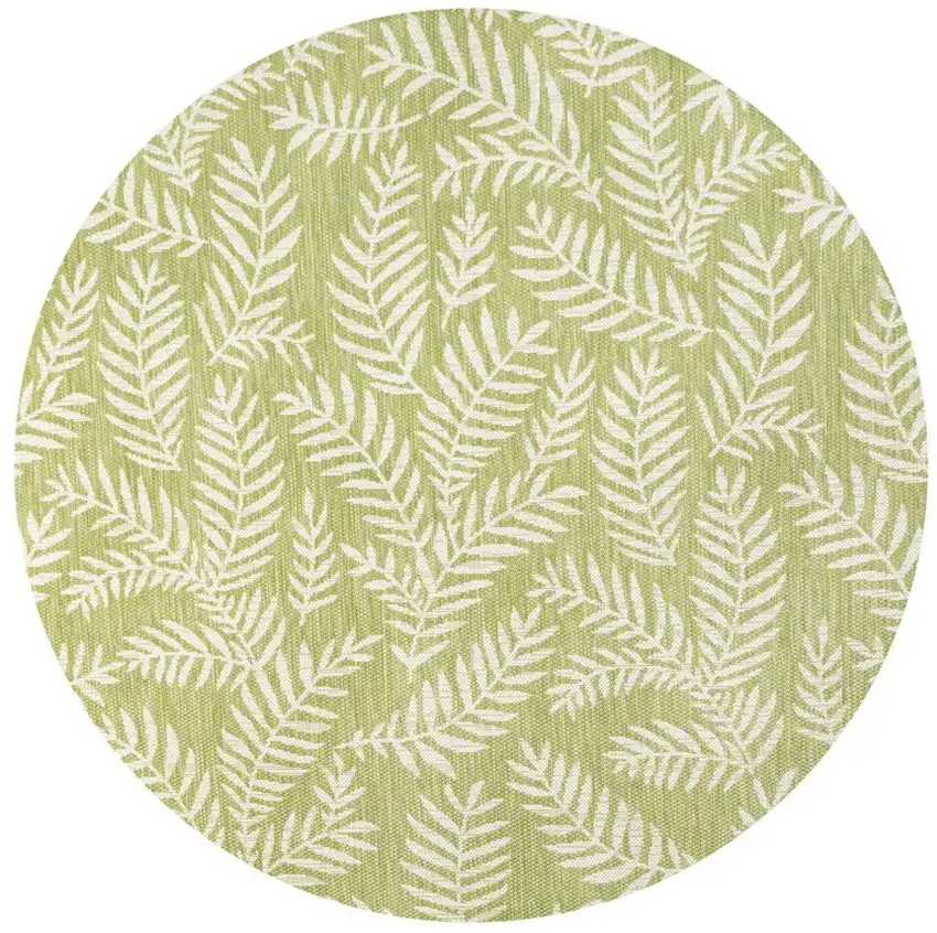 5' Green And Cream Round Floral Indoor Outdoor Area Rug Photo 3