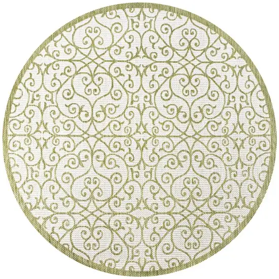 5' Green And Cream Round Geometric Indoor Outdoor Area Rug Photo 3