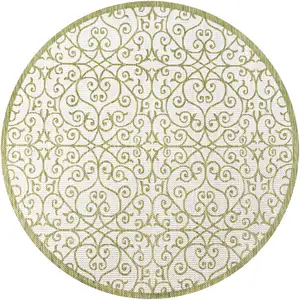 Photo of 5' Green And Cream Round Geometric Indoor Outdoor Area Rug