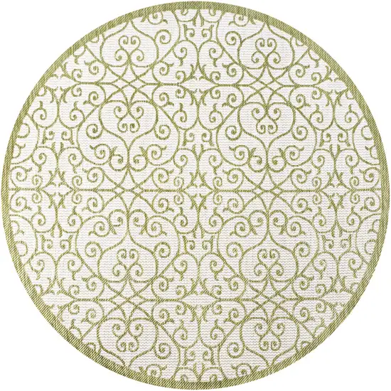 5' Green And Cream Round Geometric Indoor Outdoor Area Rug Photo 1