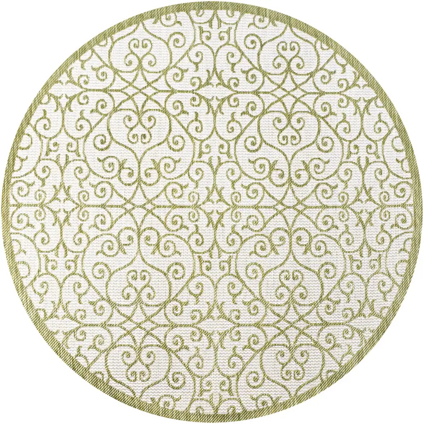 5' Green And Cream Round Geometric Indoor Outdoor Area Rug Photo 1
